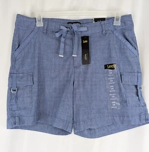 NWT Lee Regular Fit Mid Rise Plus Chambray Drawstring Pockets Shorts 16 M - Picture 1 of 17