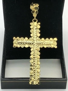 10 Karat Gelbgold Nugget Kreuz Anhänger Diamantschliff GROSS 3,25 Zoll 11,6 Gramm - Bild 1 von 3