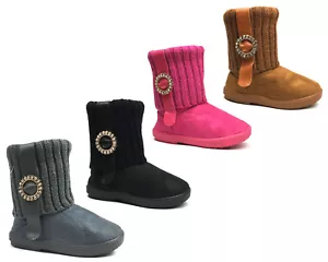 New Kids Boots Toddler Girls Cute Rhinestone Faux Fur Suede Knitting Shoes-2023 - Picture 1 of 8