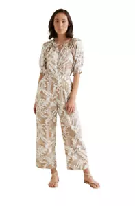 WITCHERY 100% linen wide leg floral pants women's size 10 full length trousers - Picture 1 of 11
