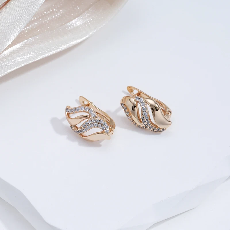 Elegante Damen Ohrringe Creole Huggie 585 RG Rotgold Rosegold mit Zirkon