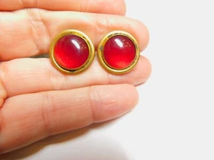 Red Moon Glow Gold Tone Metal Cuff Links - Picture 1 of 4