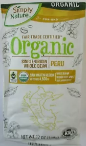 SIMPLY NATURE BIO PERU EINZELNER URSPRUNG GANZE BOHNE KAFFEE 12 OZ BEUTEL - Bild 1 von 3