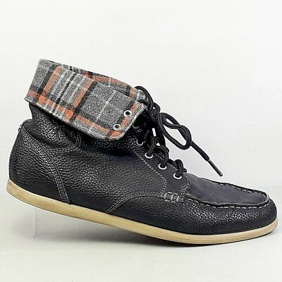 Botines de cuero negro Marc Ecko para hombre con cuello a cuadros talla 8,5  Foto 1 de 4