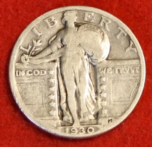 1930-P Quartiere Liberty in piedi moneta argento 90% circolata SL224 - Foto 1 di 2