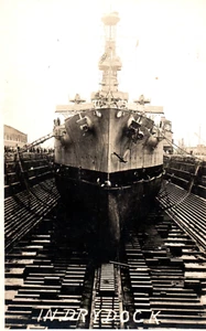 RPPC WWI Battleship Navy In Dry Dock Real Photo Postcard - Picture 1 of 3