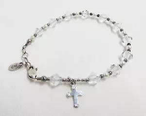 Girl's Rosary bracelet w/ crystals, pearls, and sterling silver cross, handmade - Picture 1 of 4