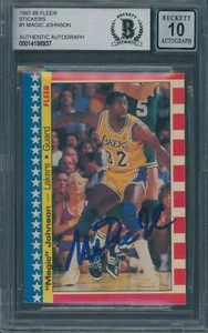 1987/88 Fleer Sticker #1 Magic Johnson Beckett Authentic Signed Auto 10 *8937 - Picture 1 of 1