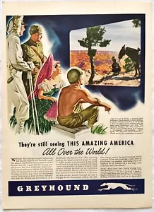 Vintage Print Ad Greyhound WW2  Ski Trooper Marine & Russian Seeing America - Picture 1 of 1