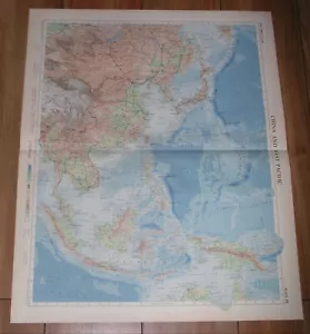 1958 VINTAGE MAP OF CHINA JAPAN KOREA THAILAND INDONESIA / SCALE 1:15,000,000 - Picture 1 of 13