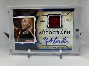 CLYDE DREXLER 2020 Leaf In The Game Used Jersey Patch Blue 27/35 AUTO