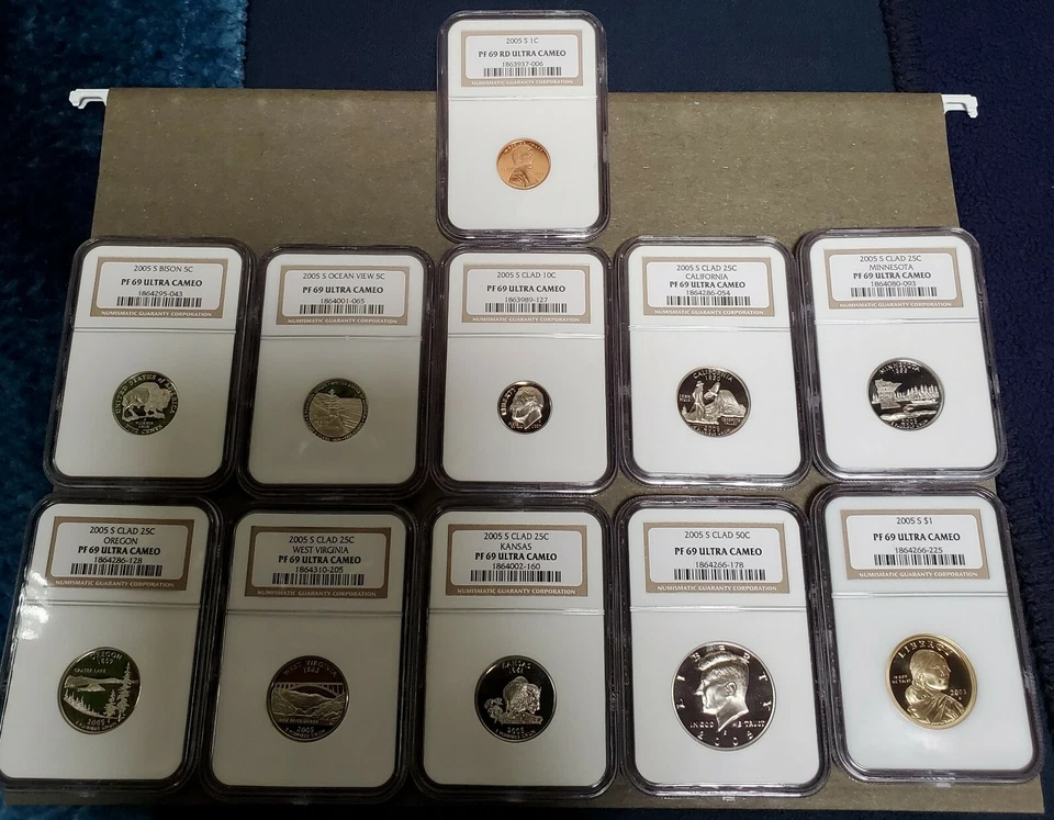 2005 S Complete 11 Coin Proof Set NGC Graded PF69 UCAM Brown Label WOW! Clad - Image 1 of 4