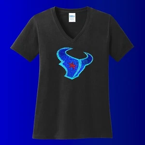 Houston Texans Strass V-Ausschnitt Shirt - glitzerndes Glitzer Top für Spieltag T-Shirt - Bild 1 von 1