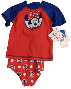 Minnie Mouse ONE piece Red Polka Dots Swimsuit UPF 50+ & Cover Shirt Disney 2T - Picture 1 of 11
