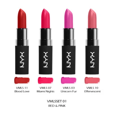 NYX COSMETICS 1 NYX Samt Matt Lippenstift 4 Teile Set " VMLSSET01 - Rot & Pink " Joy's