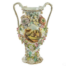 Dresden German Porcelain 14” Floral Landscape Vase