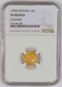 1755-S 1/2 Escudo Gold Coin of Spain Ferdinand VI Seville Mint NGC VF Details - Picture 1 of 4