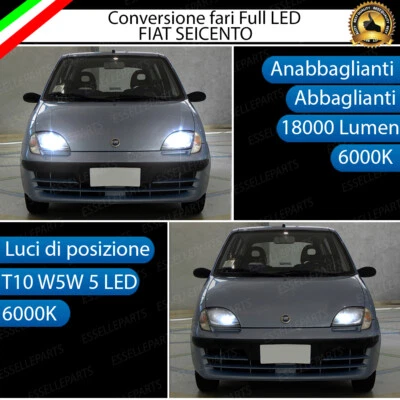 KIT FARI A LED FIAT SEICENTO 600 ANABBAGLIANTI ABBAGLIANTI LUCI POSIZIONE 6000K - Immagine 1 di 4