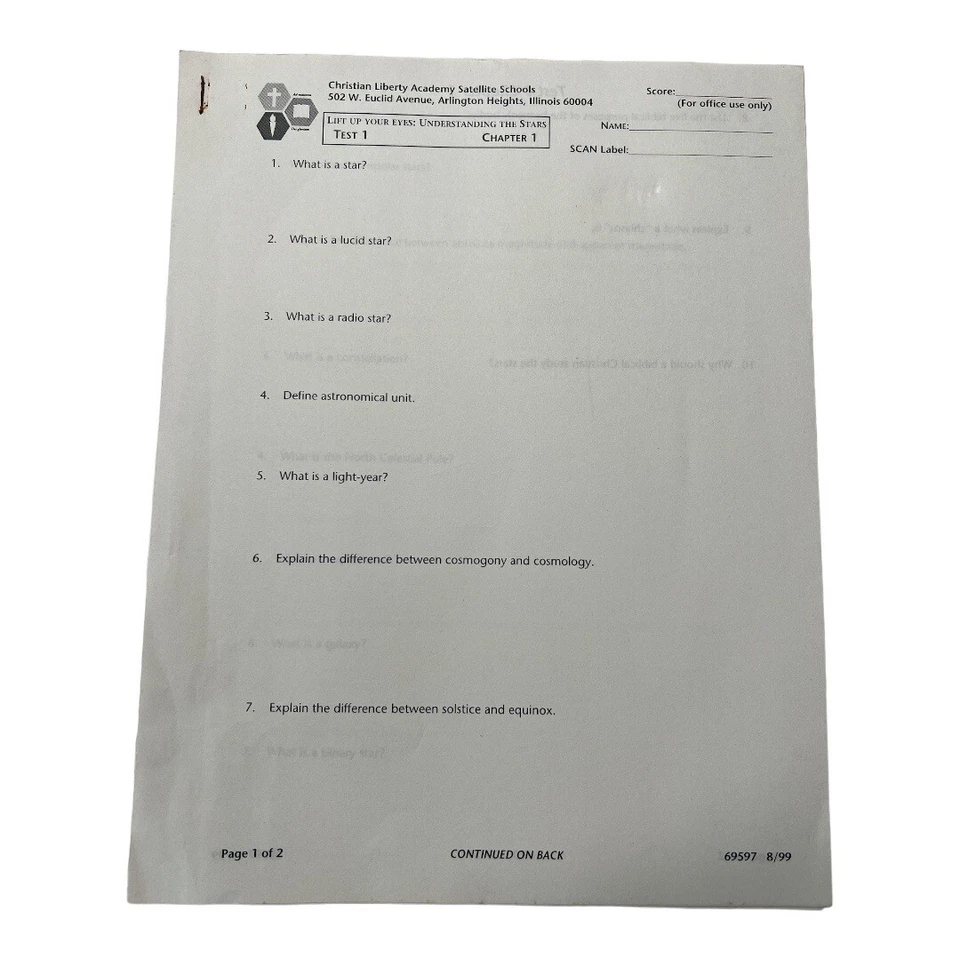 Lift Up Your Eyes Understanding the Stars Tests~Christian Liberty Press~M4 11 - Image 1 of 1