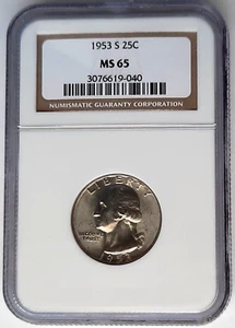 1953 San Francisco Mint Silver Washington Quarter- NGC MS65 - Picture 1 of 4