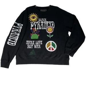Black Pyramid Sweatshirt XXL Mens Black Peace Love Not War Patchwork Logo 90s - Picture 1 of 14