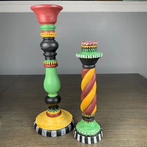 "Divertidos candelabros de madera pintados a mano boho altos multicolores 16,5"" 12,5""" - Imagen 1 de 14