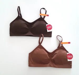 Maidenform Girls' Ruched Crop Bra Youth Size L Carob Chestnut Brown Lot of 2 - Picture 1 of 10