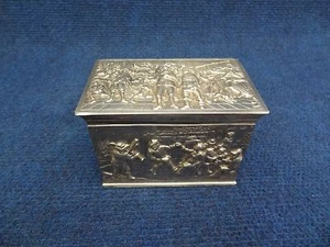 SILVER TEA CADDY BOX 835/1000 DUTCH WITH BREUGHEL SCENES ALL SIDES PERFECT - Picture 1 of 11