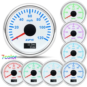 Velocímetro GPS blanco de 2" 52 mm calibre 120 mph 7 colores LED para motocicletas barco coche - Imagen 1 de 14