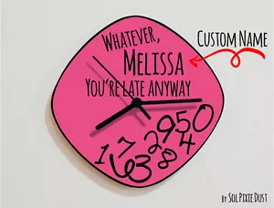 Custom Name Whatever, you're late anyway / Oval Pink - Wall Clock - Picture 1 of 4