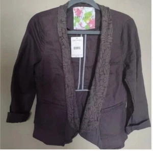 Neu mit Etikett Free People Blazer Mantel Jacke grau Leinen/Baumwolle Spitzenkragen  - Bild 1 von 3