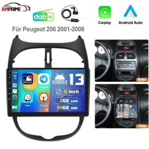 2+64G Android 13 Autoradio Carplay DAB Für PEUGEOT 206 CC 2001-2008 peugeot GPS - Bild 1 von 21