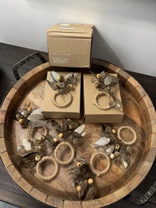 Juego de 7 servilleteros cerámica granero, hoja rústica madera y tonos bronce NUEVO - Imagen 1 de 5