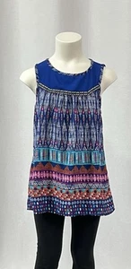 Monteau Hearts Tank Top Blouse Colorful Sleeveless Hippie Lace Keyhole Size 7/8 - Picture 1 of 3