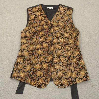 VINTAGE Brooks Brothers Vest Mens Medium Silk Gold Red Paisley 80s Waistcoat USA - Image 1 of 4