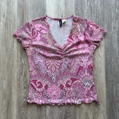 Top Y2K Jason Maxwell Cabricho Boho Hada Paisley Escote en V Talla S Foto 1 de 4