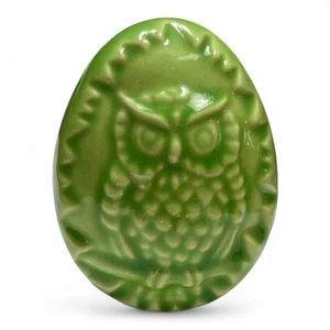 Vintage Owl Egg Figurine, Green Glazed Ceramic, Signed On Back Janine 1987 - Picture 1 of 7