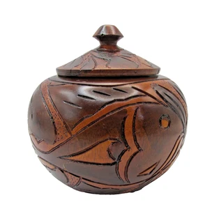 Vintage Handcrafted Wooden Jar, Garlic Canister, Fish Carved Motif With Lid - Picture 1 of 16