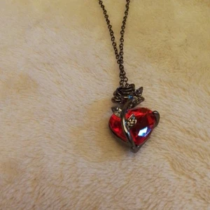 Rose Flower Pendent Necklace Gift Fashion Red Heart Shape Gemstone Jewelry Gift - Picture 1 of 4