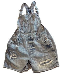 GAP KIDS OVERALL BIB SHORTS INDIGO DENIM XXL REGULAR BLUE DISTRESSED - Picture 1 of 3