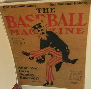 Portada de revista de béisbol de julio de 1908 con póster de repositorio de lanzamiento del Tío Sam - Imagen 1 de 1