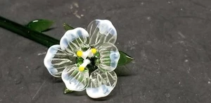 ART GLASS WHITE/BLUE and CLEAR LONG STEM GLASS FLOWER 7 1/2"-8" - Picture 1 of 4