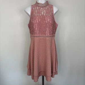 Shein Dress Large Pink Clip Dot Lace Sleeveless Fit & Flare A-Line Women's NWT - Picture 1 of 11