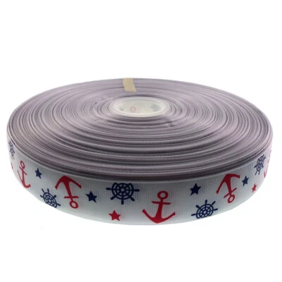 50 ярдов 1» Grosgrain напечатано якорь ленты для волос бант Craft подарок упаковки 2,5 см - Изображение 1 из 3