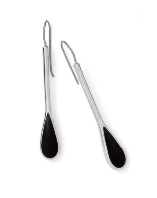 Lia Sophia "Ink Spot" Silver Tone w/Black Enamel Accent Drop Earrings - Image 1 of 4