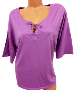 *Studio works purple lace up v cut scoop neck short sleeve stretch tee top 1X
