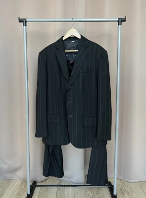 Traje Dolce Gabanna Negro Blanco Rayas Lana Tres Botones Talla 52 Hecho en Italia Foto 1 de 4