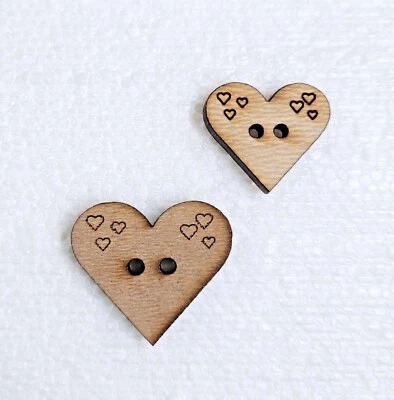 Wooden Heart Shaped Buttons 20mm or 25mm Natural 2 Hole Novelty Sewing Art Craft - Image 1 of 4