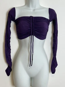 Shein Royal Purple Lilac Sweetheart Neck Drawstring Long Sleeve Crop Top Size XS - Picture 1 of 7