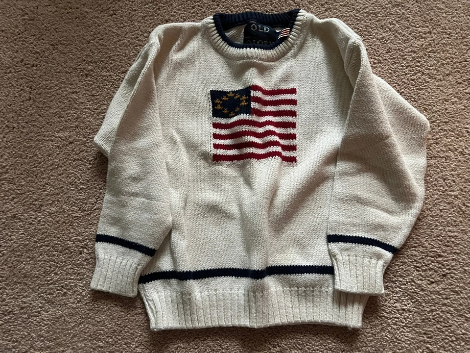 Suéter Old Glory para niños tejido de algodón bandera patriótica hecho en EE. UU. talla 7 Foto 1 de 2